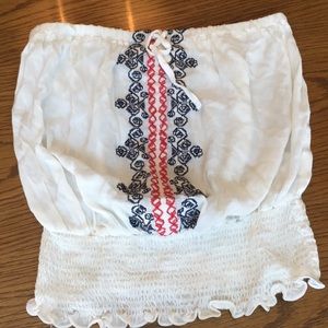 Embroidered red white and blue tube top